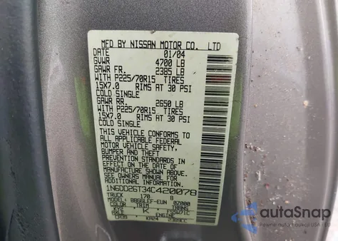 2004 Nissan Frontier Xe from USA, damaged, VIN 1N6DD26T34C420078